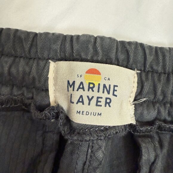 Marine Layer Pants Men MEDIUM Saturday Slim Straight Twill Drawstring Wash Black - Picture 9 of 12